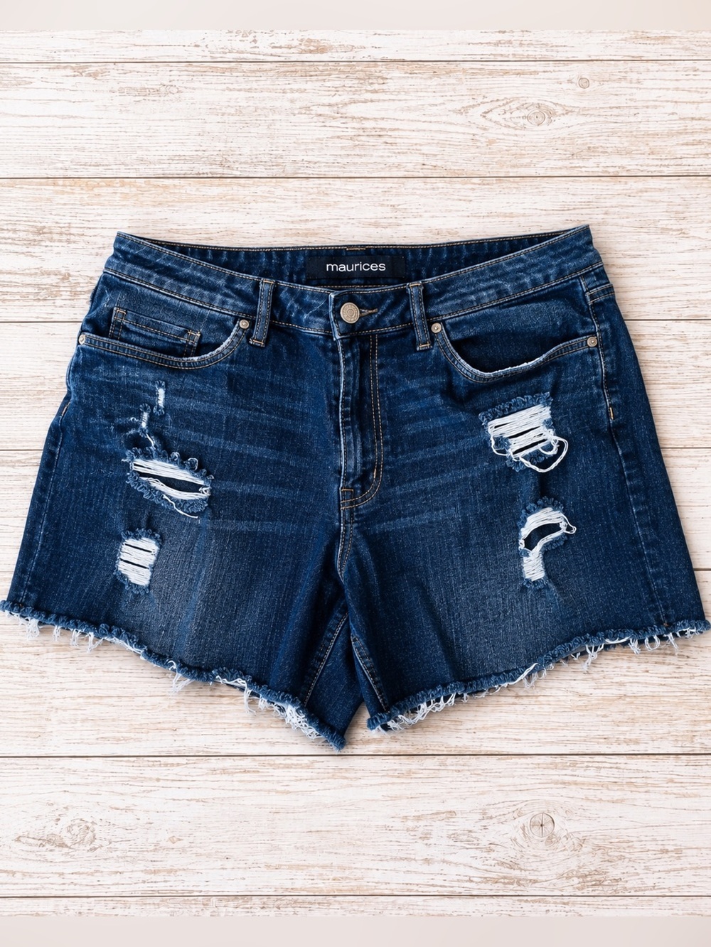 Maurices Distressed Denim Shorts Raw Hem Dark Wash Women’s Size 16